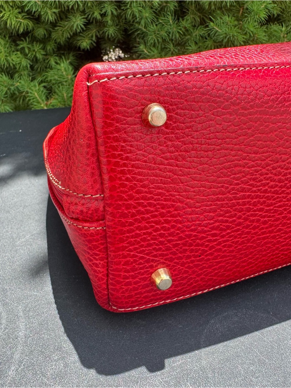 A. Testoni Vintage Red Leather Dome Satchel Handbag - Picture 5 of 7